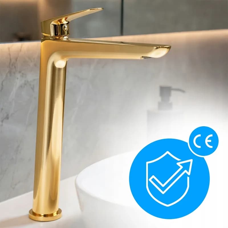 Mitigeur de lavabo haut pour vasque à poser Greta doré – photo 4