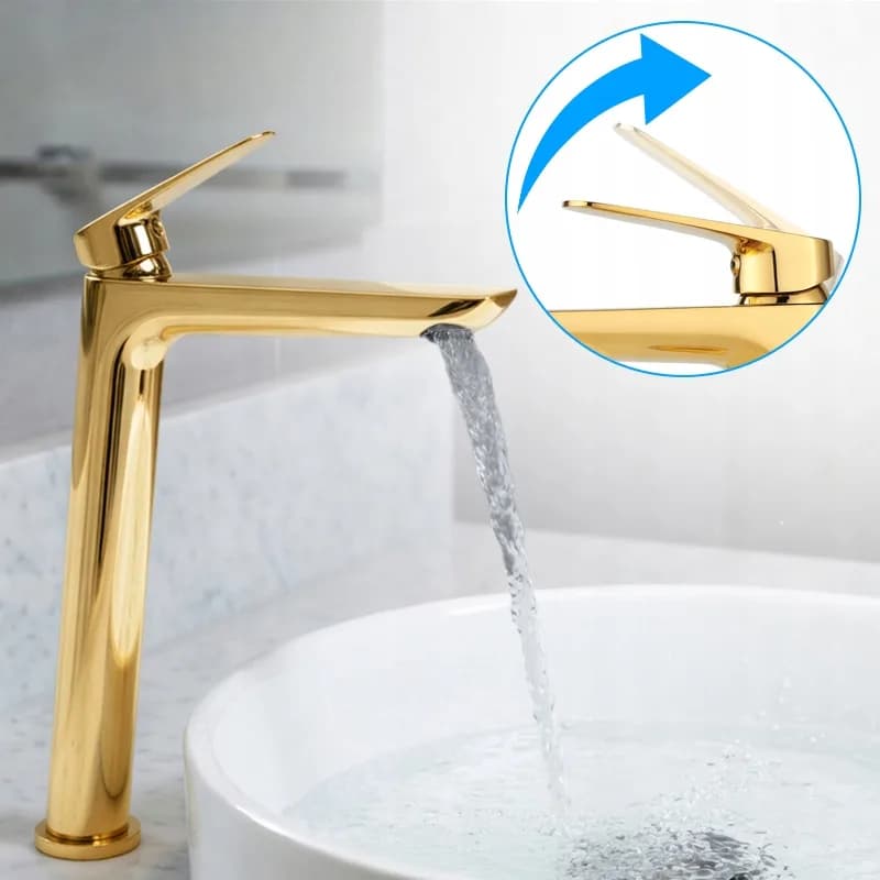 Mitigeur de lavabo haut pour vasque à poser Greta doré – photo 8