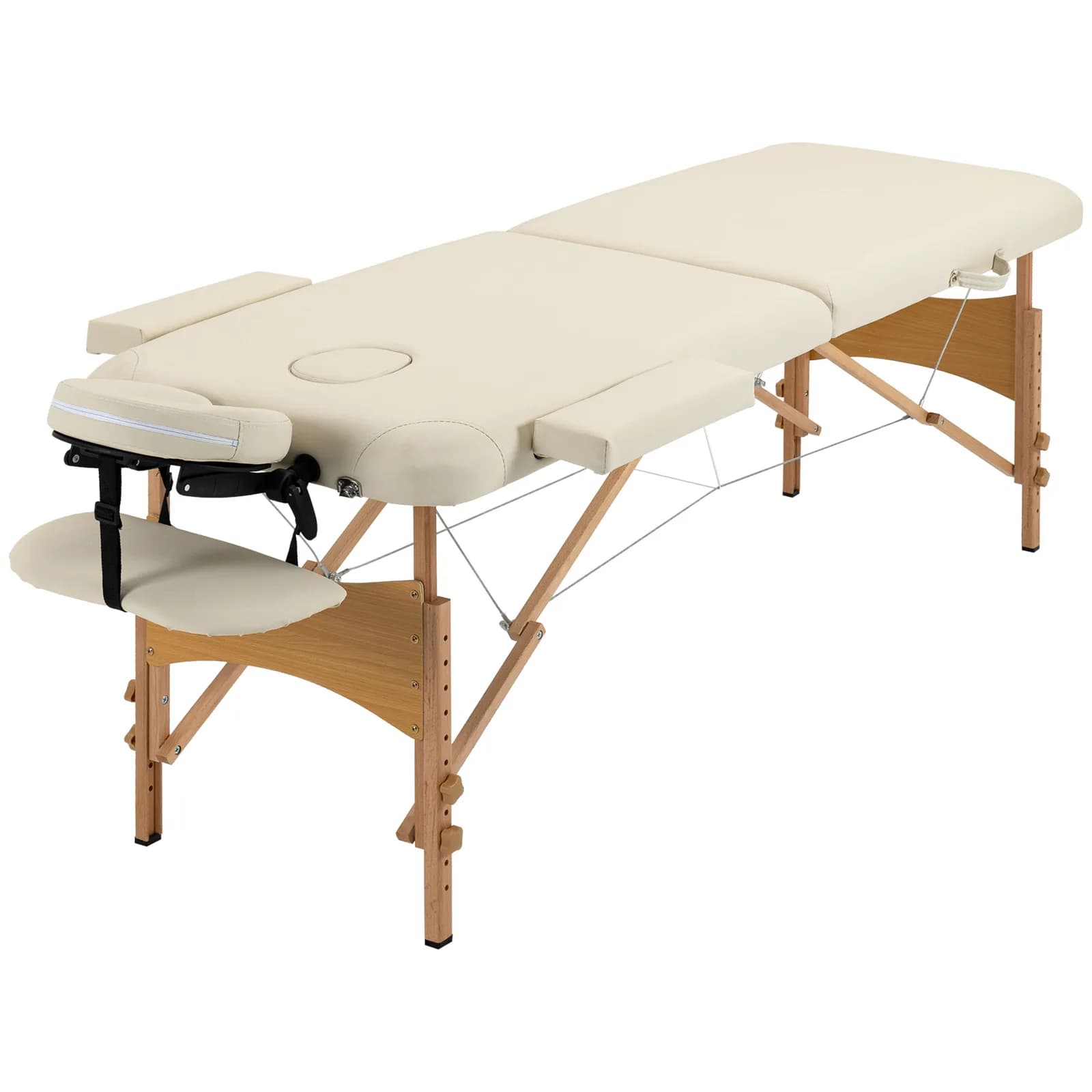 Table de massage pliable 2 sections en bois, avec sac – Crème