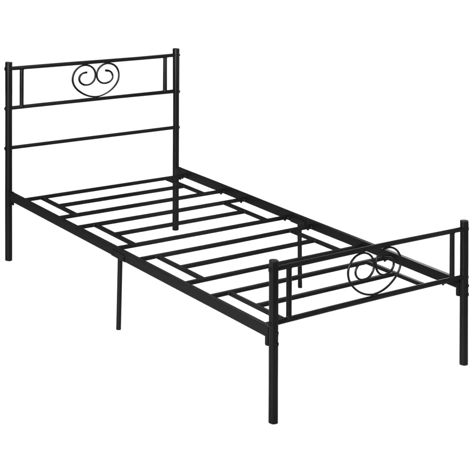 Lit simple en métal, tête de lit cœur, 90 x 190 cm – Noir