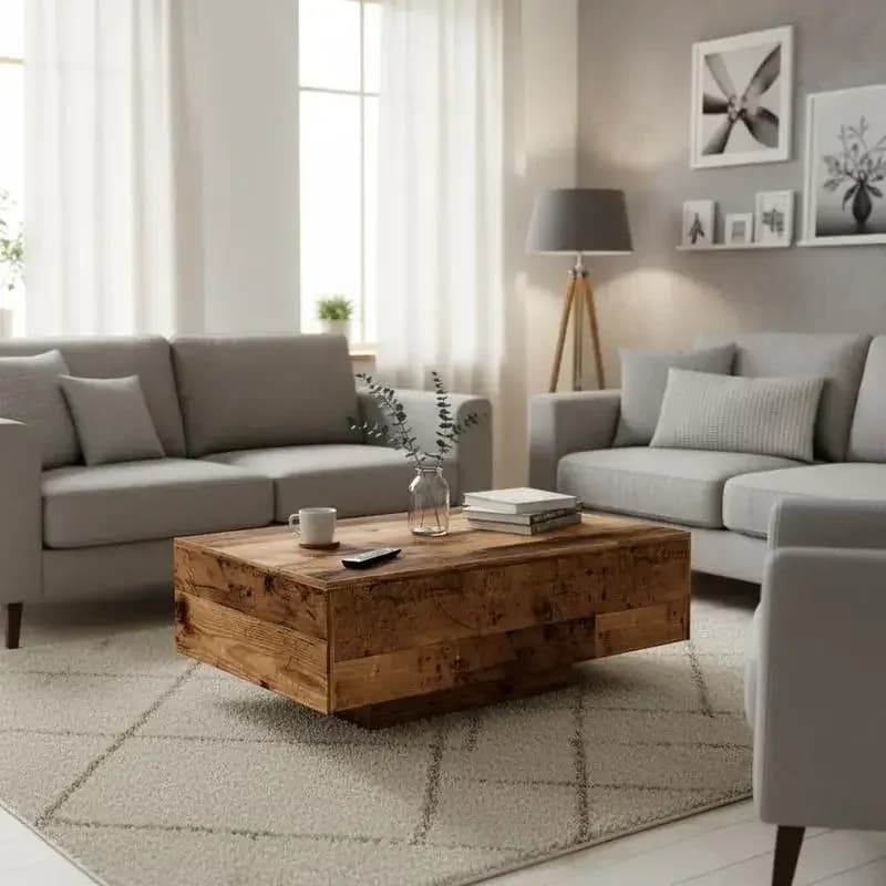 Table basse en bois recyclé avec étagère, 85 x 55 cm