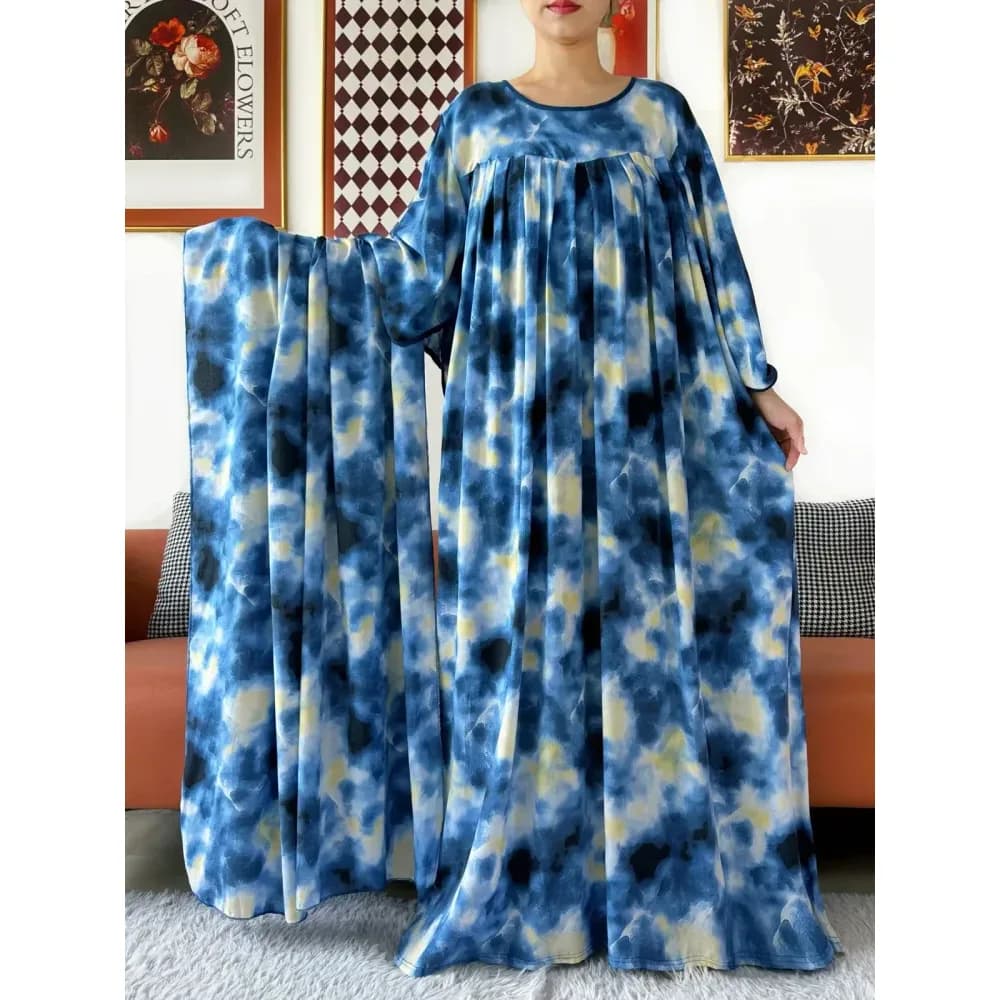 Abaya ample tie-dye avec grand foulard