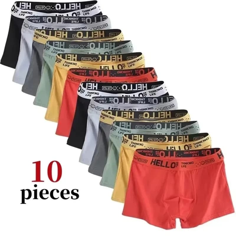 Boxer et slip pour hommes, sous-vêtements à la mode, haute élasticité, respirant, doux, confortable, 10 pièces