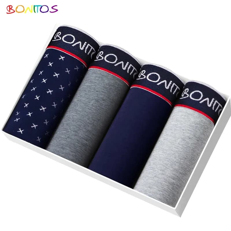 Lot de 4 boxers en coton doux pour homme, avec ceinture à lettres BONITOS, sous-vêtements sexy pour homme