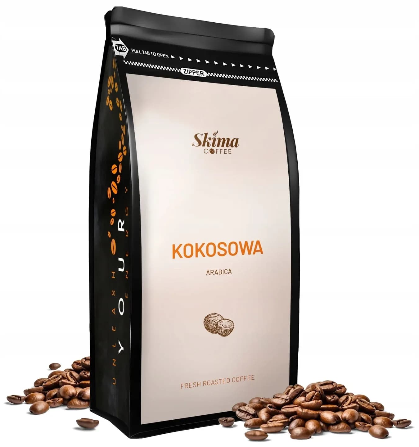 1 kg de café en grains entiers AROMATISÉ À LA NOIX DE COCO 100% ARABICA Torréfié fraîchement + CADEAU GRATUIT