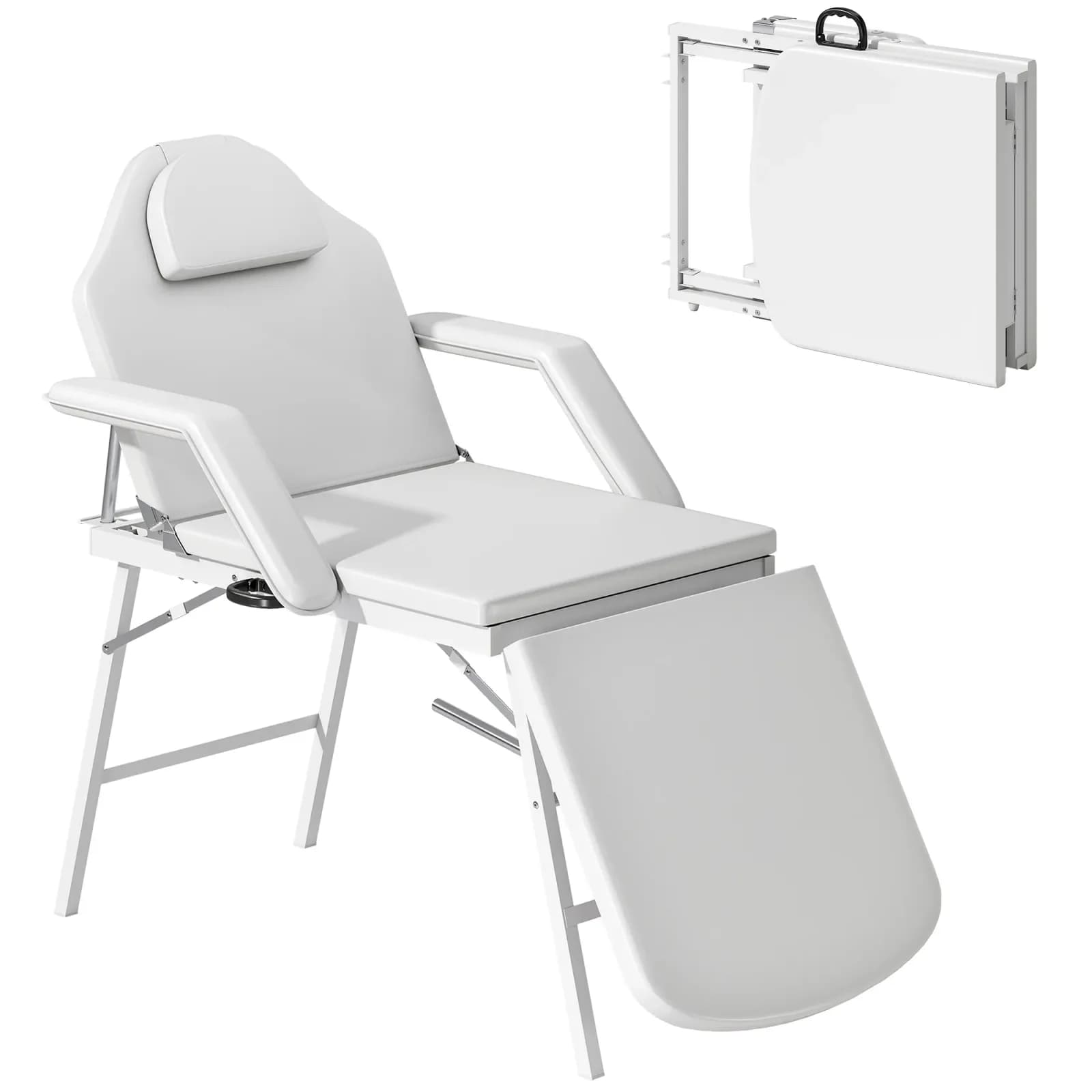 HOMCOM Table de massage pliable portable 3 zones avec dossier réglable, appui-tête et accoudoirs 182x82x68 cm Blanc