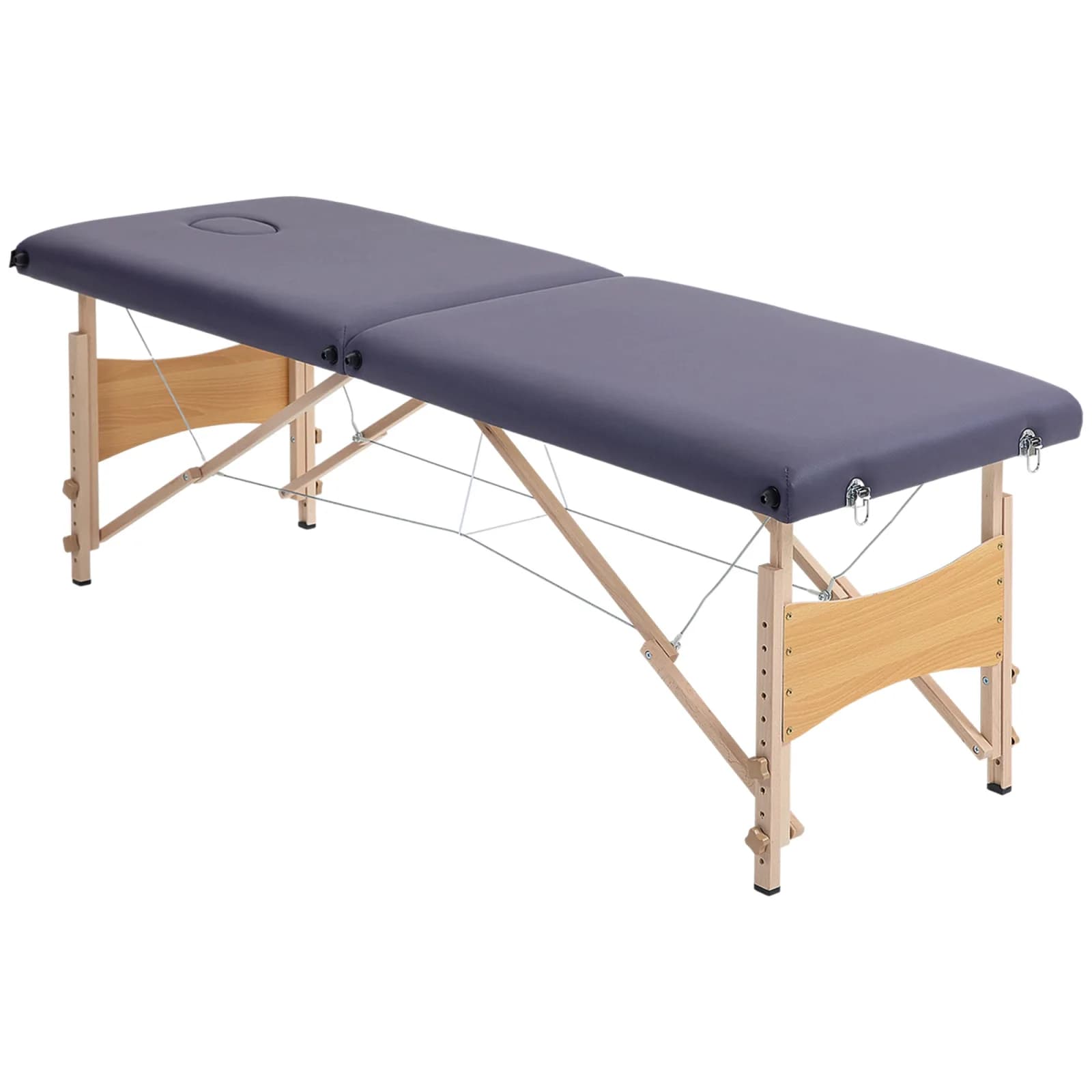 Table de massage pliante Homcom avec appui-tête, dimensions 186 x 60 x 58-81 cm, couleur violette.
