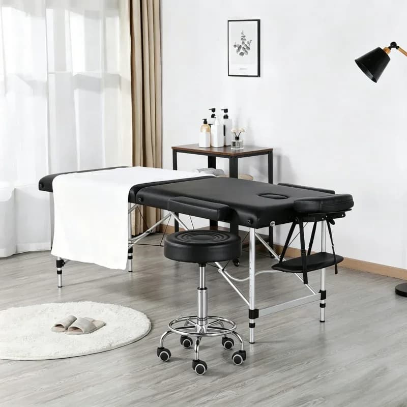 Table de massage mobile 3 zones, lit de massage, table de massage de 60 cm de large, hauteur réglable, pieds en aluminium avec appui-tête et sac de transport, charge maximale 250 kg