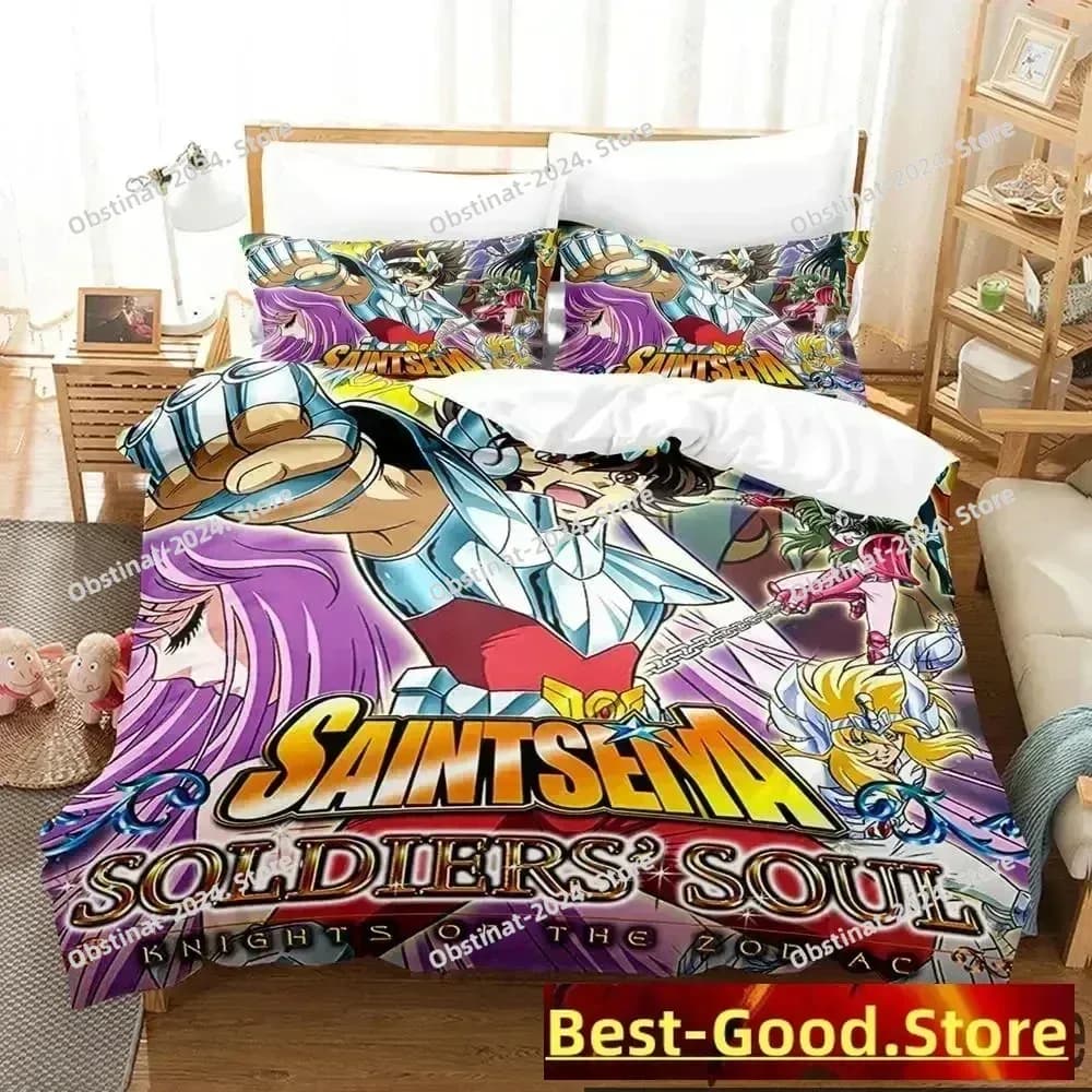 Ensemble de literie 3D Saint Seiya, ensemble de couvre-lit imprimé avec taie d'oreiller, housse de couette, tailles simple, double, Queen, Super King, pour garçons et adultes