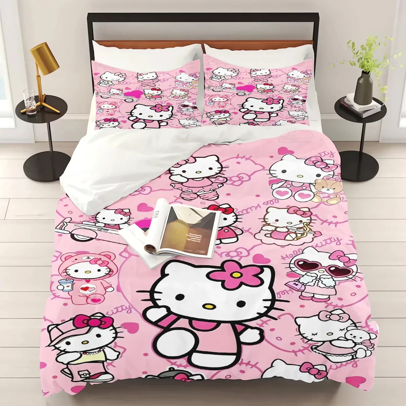 Parure de lit imprimée Hello Kitty, housse de couette, cadeaux de noël, dessin animé Comforte avec taie d'oreiller