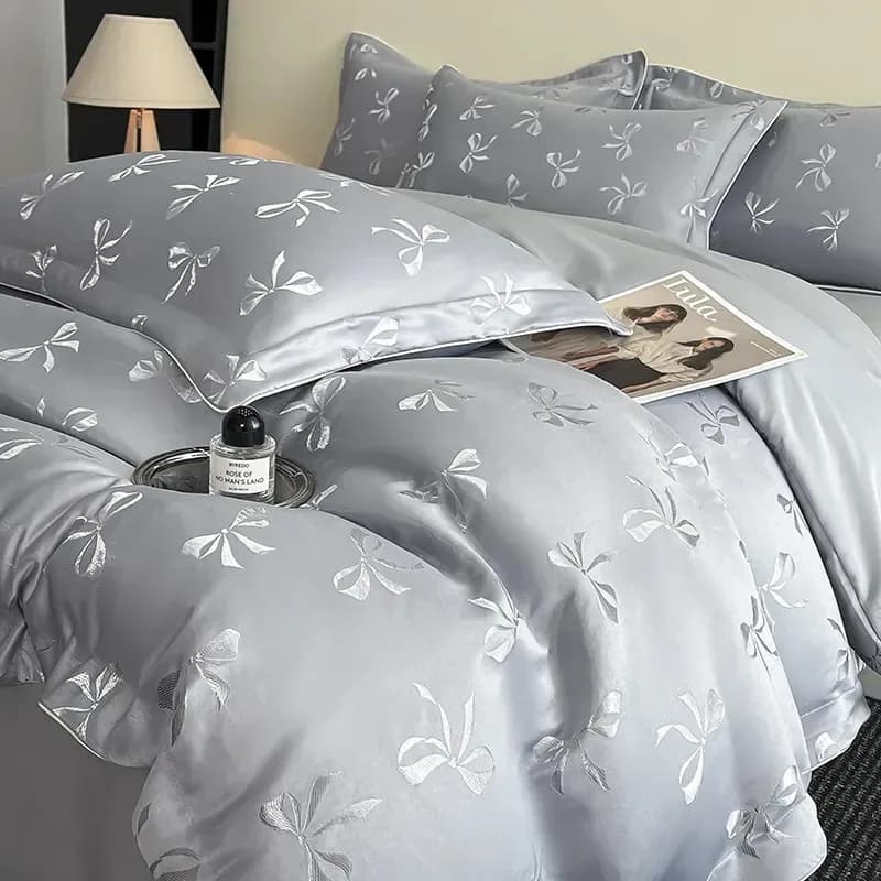 Parure 4 pièces en Tencel jacquard lavé, housse de couette en soie glacée effet papillon pour dormir nu, parure de lit 3 pièces haut de gamme