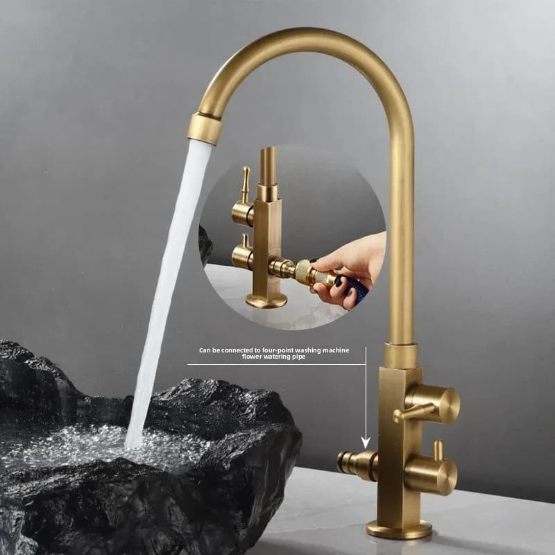 Robinet froid antique d'extérieur en laiton, antigel, lavabo vintage, vadrouille de patio, évier à ouverture rapide, robinet à double usage