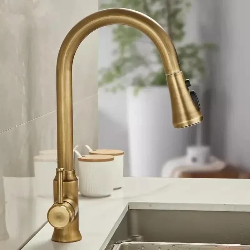 Robinet mitigeur de cuisine en laiton, style antique, rotation à 360 degrés, pour évier