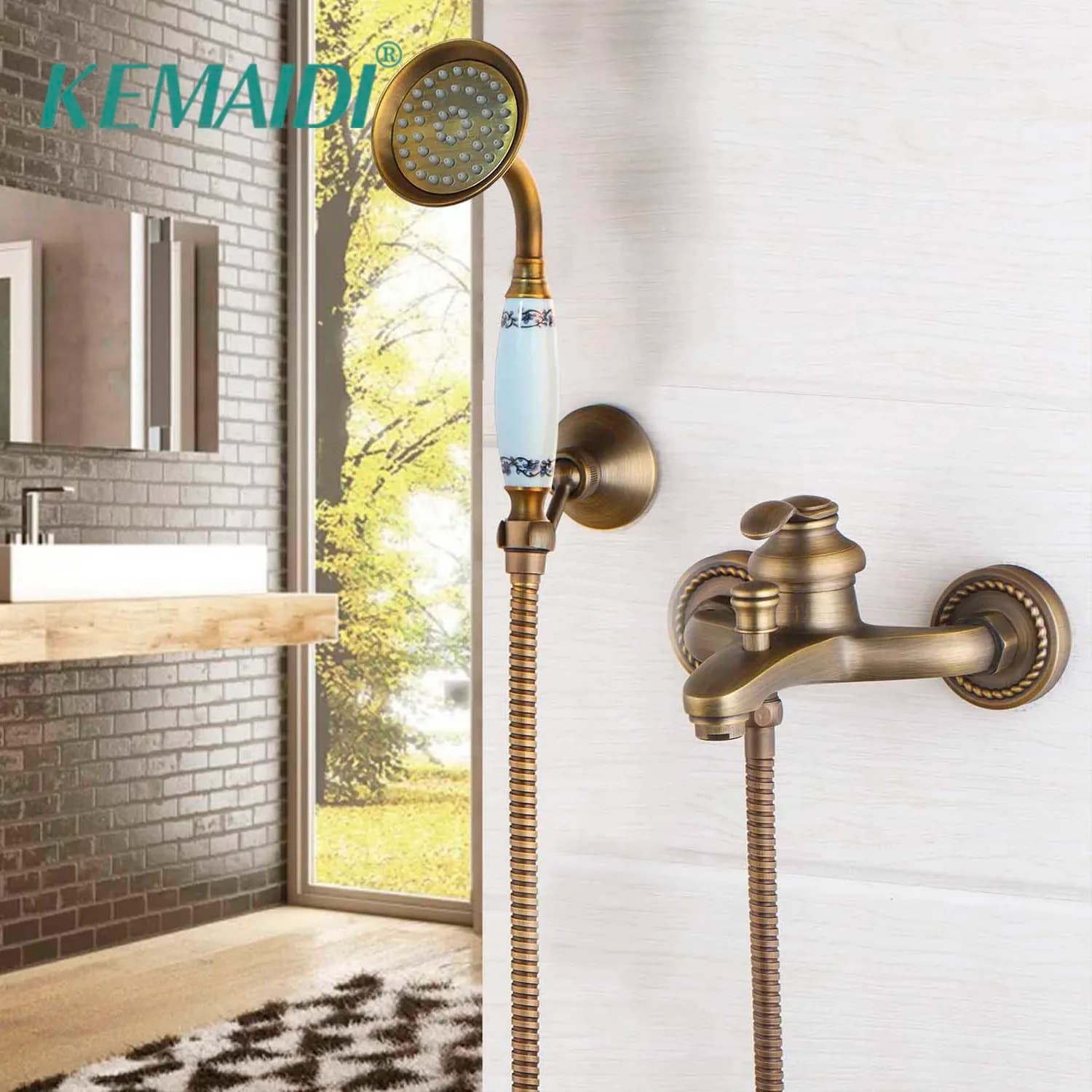 KEMAIDI – ensemble de douche Antique de Style européen, salle de bains, robinet de douche mural en cuivre et laiton, grue de douche de baignoire élégante