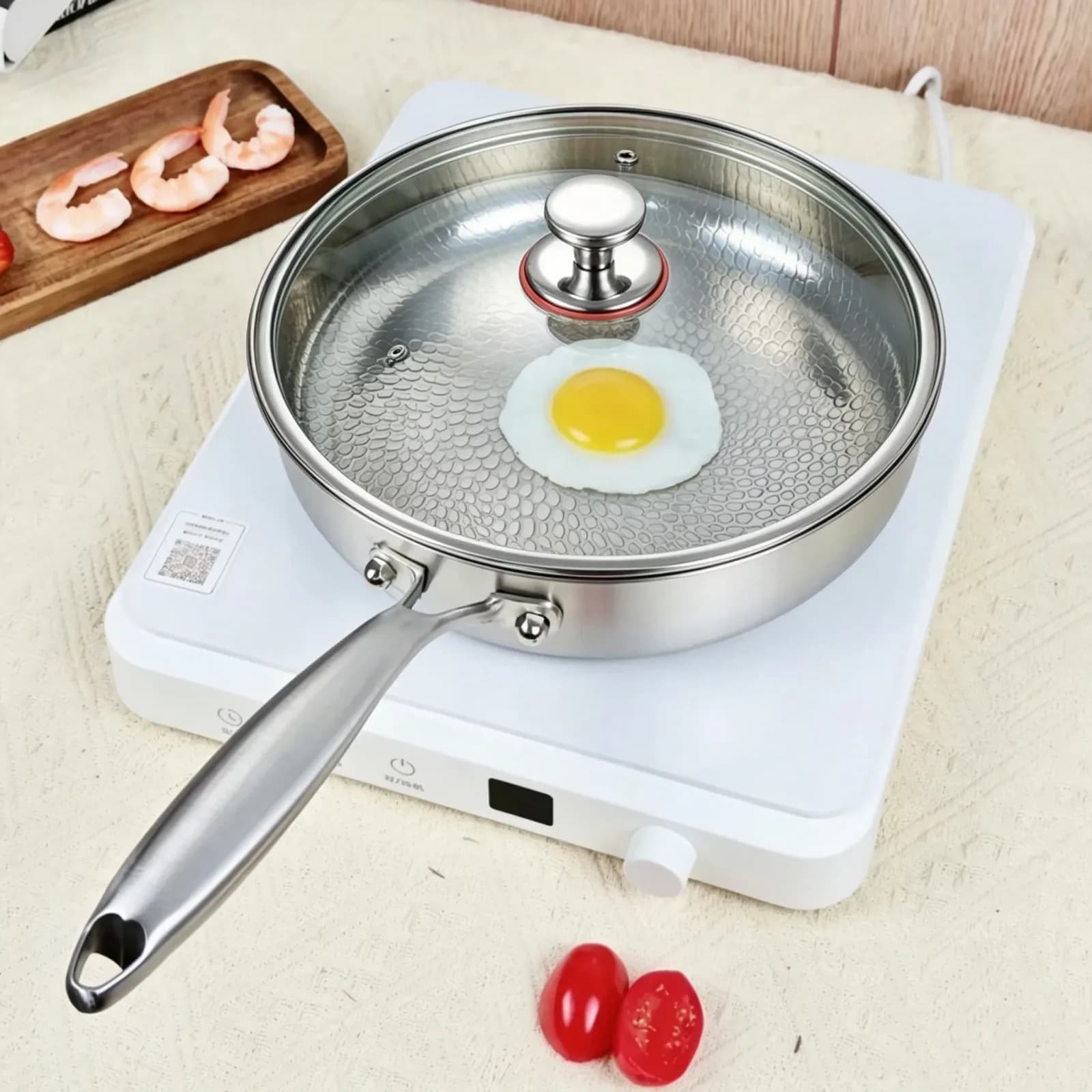 Poêle à frire antiadhésive 26/30 cm en titane et acier inoxydable, idéale pour œufs et steaks, compatible induction et gaz, ustensile de cuisine