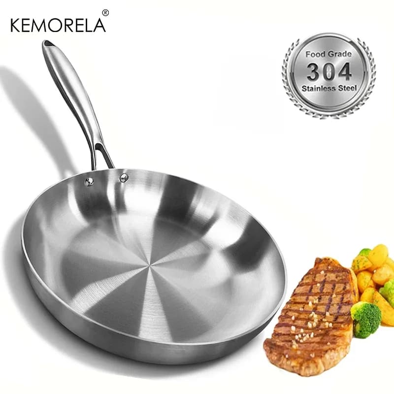 Poêle à frire antiadhésive en acier inoxydable 304, marmite à Steak frit, ustensiles de cuisine non revêtus pour cuisinière à gaz et cuisinière à Induction