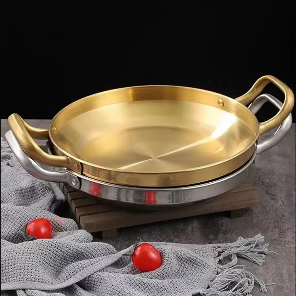 Poêle à frire polyvalente ronde à double oreille, marmite sèche, assiette de barbecue épaisse en acier inoxydable, qualité, 22 cm, 24 cm, 26 cm, 28 cm, 30cm