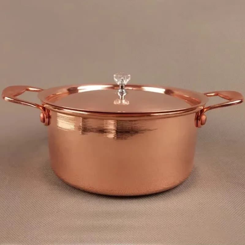 Petite marmite en cuivre pur avec couvercle, marmite à soupe, cuiseur à induction, facile à nettoyer, marmite à service unique, un prêt Tat, 17cm