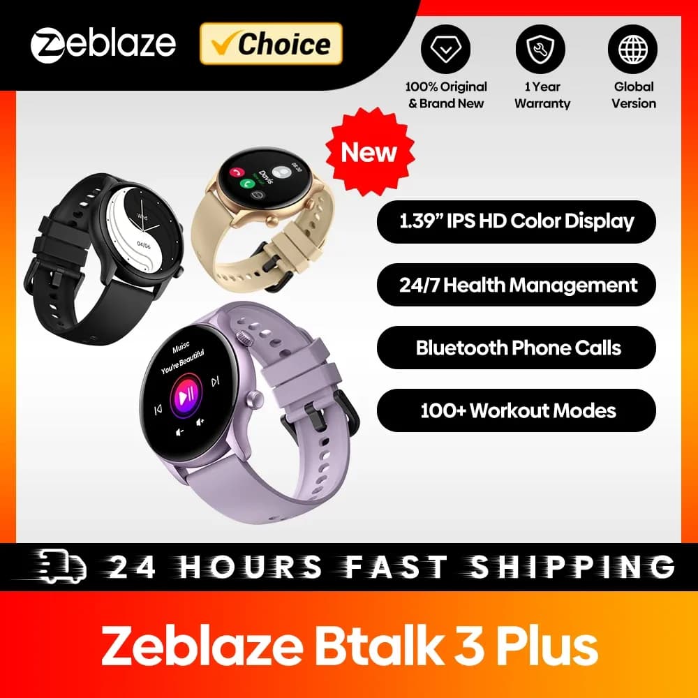 Zeblaze-Montre intelligente Banti3 Plus pour hommes et femmes, appel vocal, grand écran HD, suivi de la condition physique, en effet, nouveau, 1.39