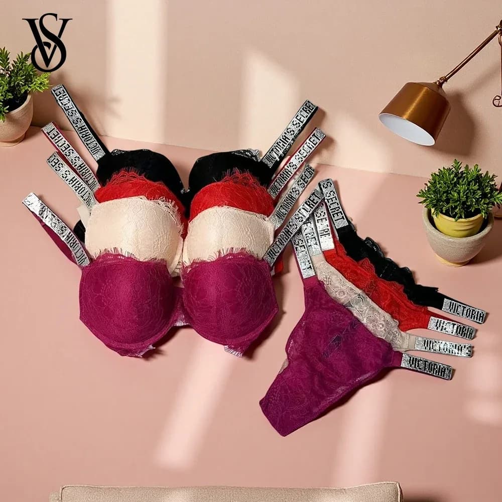 Nouvel ensemble soutien-gorge et culotte sexy Victoria's Secret pour femme – Confortable, push-up, gainant, ajustable, rembourré, avec dentelle froncée