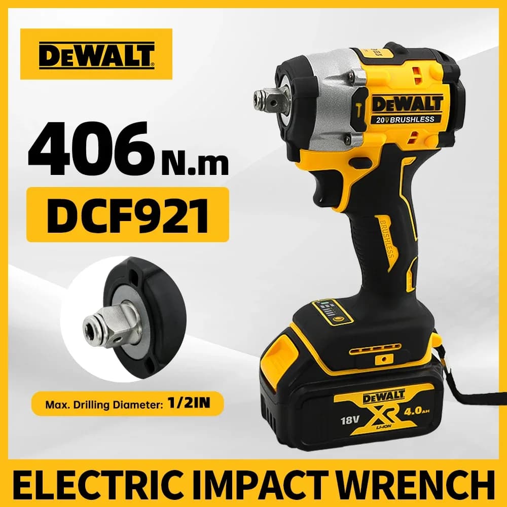 Dewalt DCF921 clé à chocs électrique sans fil sans brosse couple élevé lumière LED 406N.m outil électrique professionnel léger