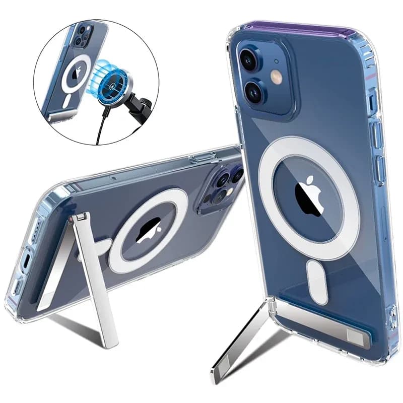 Étui de téléphone magnétique Transparent avec support, étui pour iPhone 17 Pro Max Air 13 12 Mini 16 15 14 11 avec béquille, support Transparent