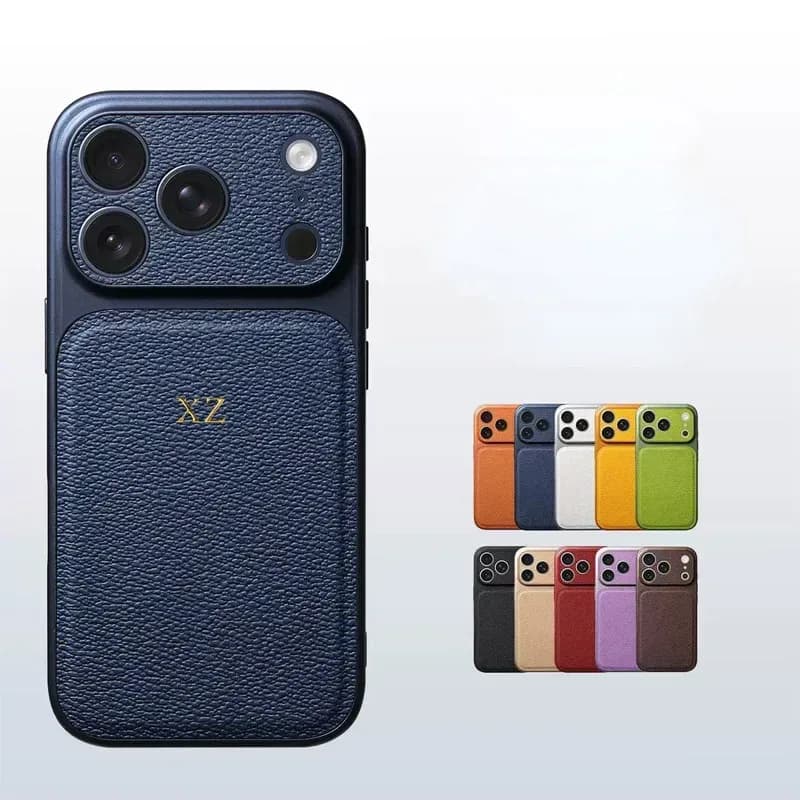 Étui en cuir personnalisé avec initiales en or ou en argent pour iPhone 15 14 13 17 Pro Max 14 16 Plus 17 Air, protection de l'objectif de luxe