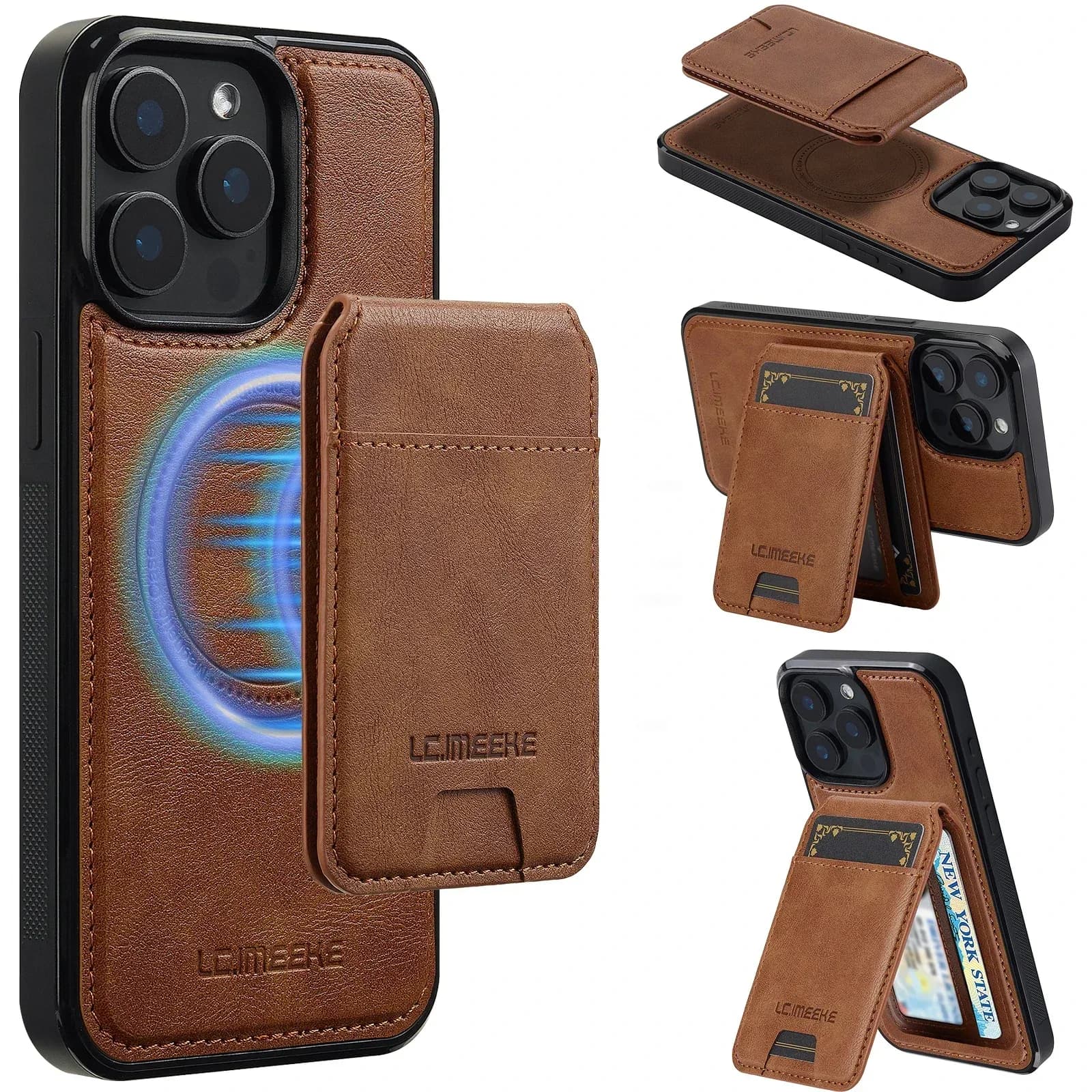 Étui en cuir magnétique détachable 2 en 1 pour iPhone 18 17 16 15 14 13 12 11 Pro XS Max 17E Air XR 8 7 Plus SE avec pochette pour cartes