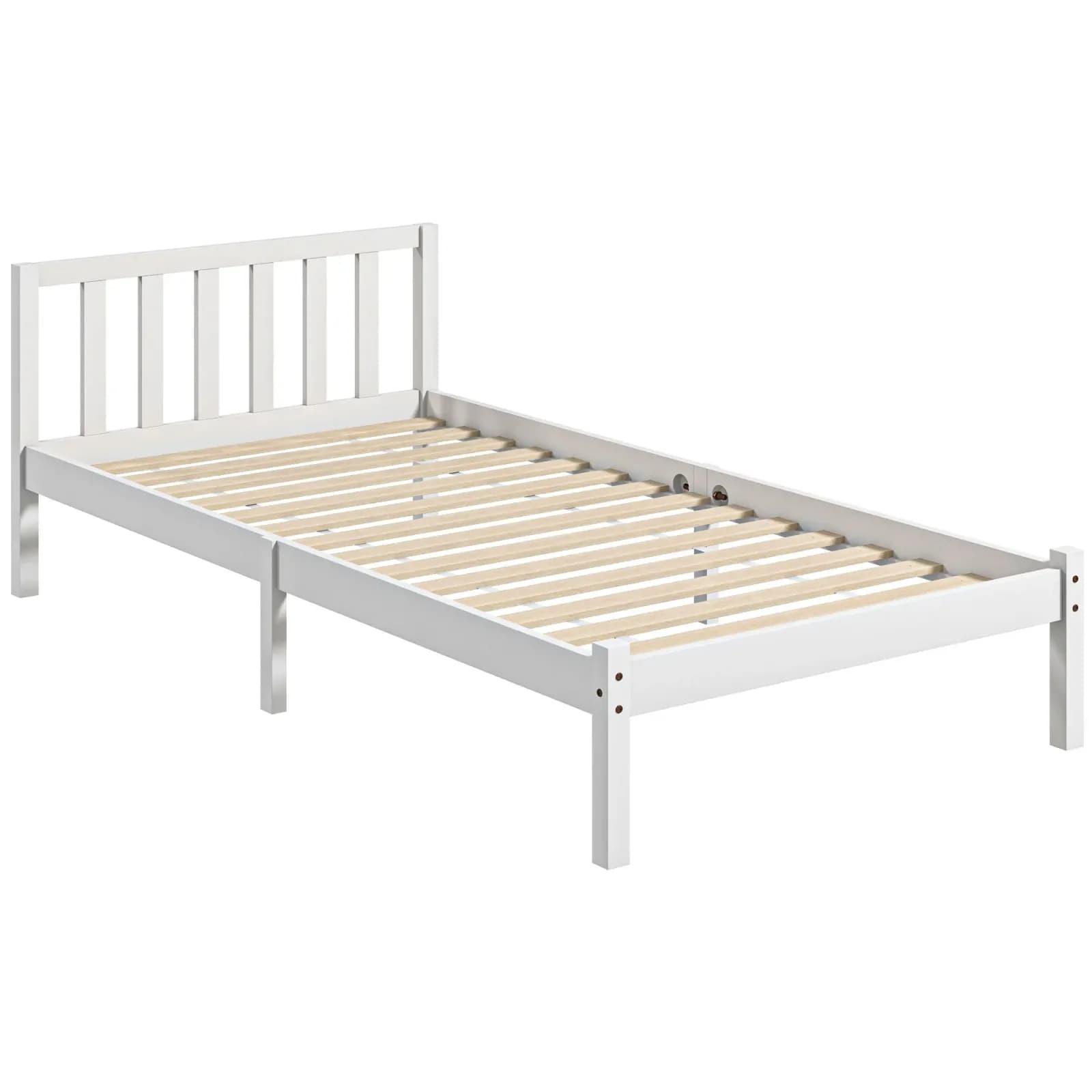 Homcom Sommier en bois avec tête de lit pour matelas 90x190 cm (non inclus) Capacité de charge 120 kg 198x96x70 cm Blanc