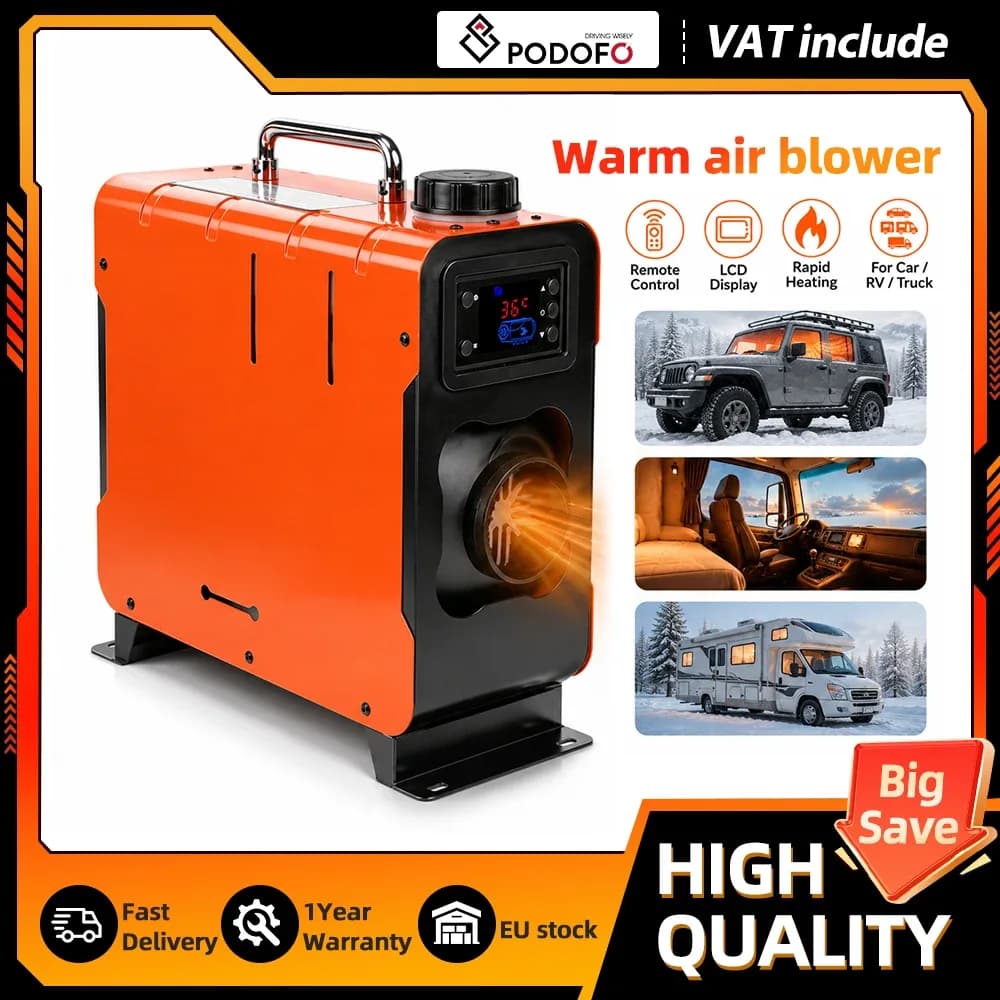 Podofo Chauffage à air diesel 12V 24V 8KW avec écran LCD et télécommande, outil de chauffage auxiliaire pour camion, camping-car, bateau