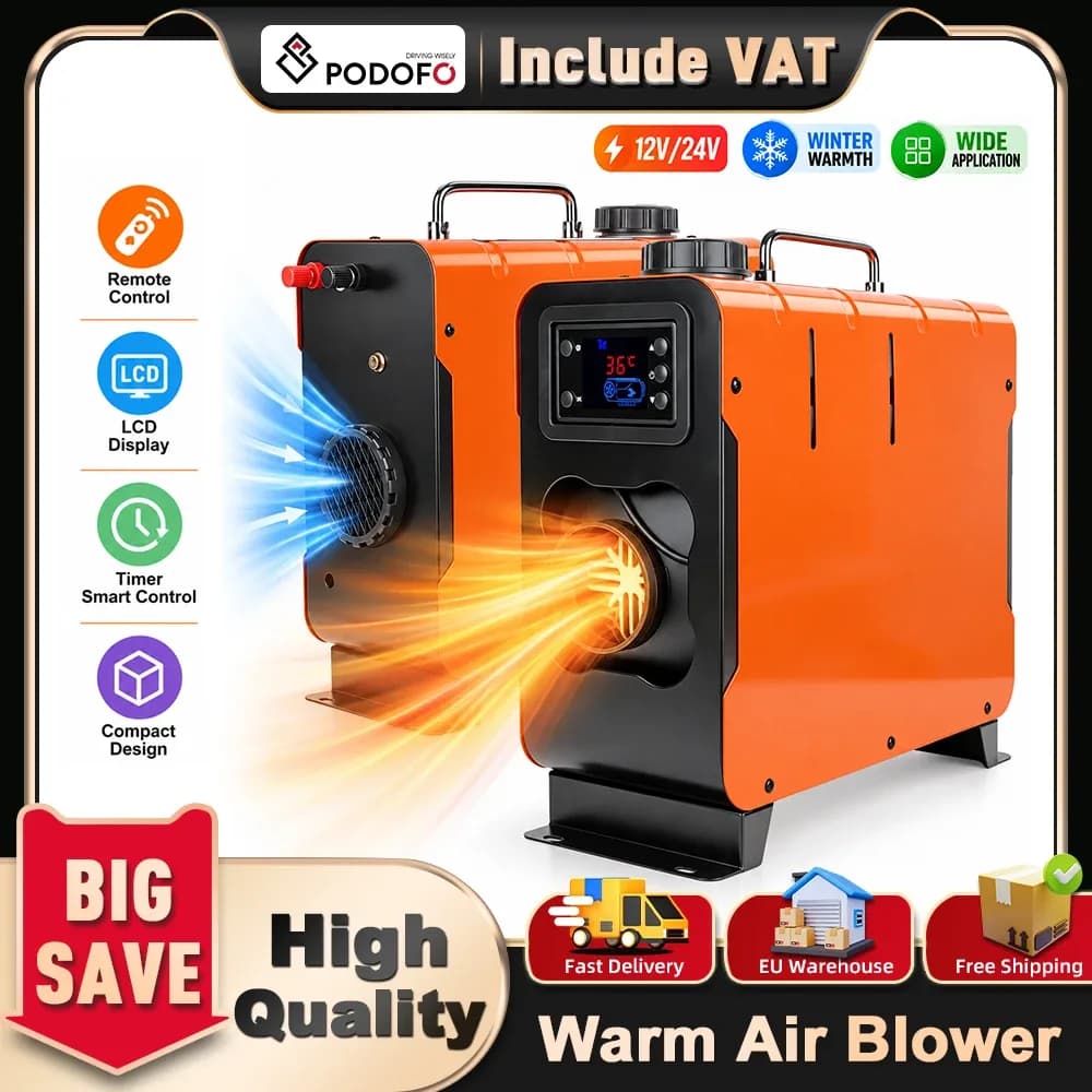 Chauffage d'appoint diesel Podofo 8000W, 12V 24V, universel pour voiture, avec écran LCD, télécommande, outil de chauffage auxiliaire pour camion, camping-car, bateau, en métal et ABS résistant à la chaleur