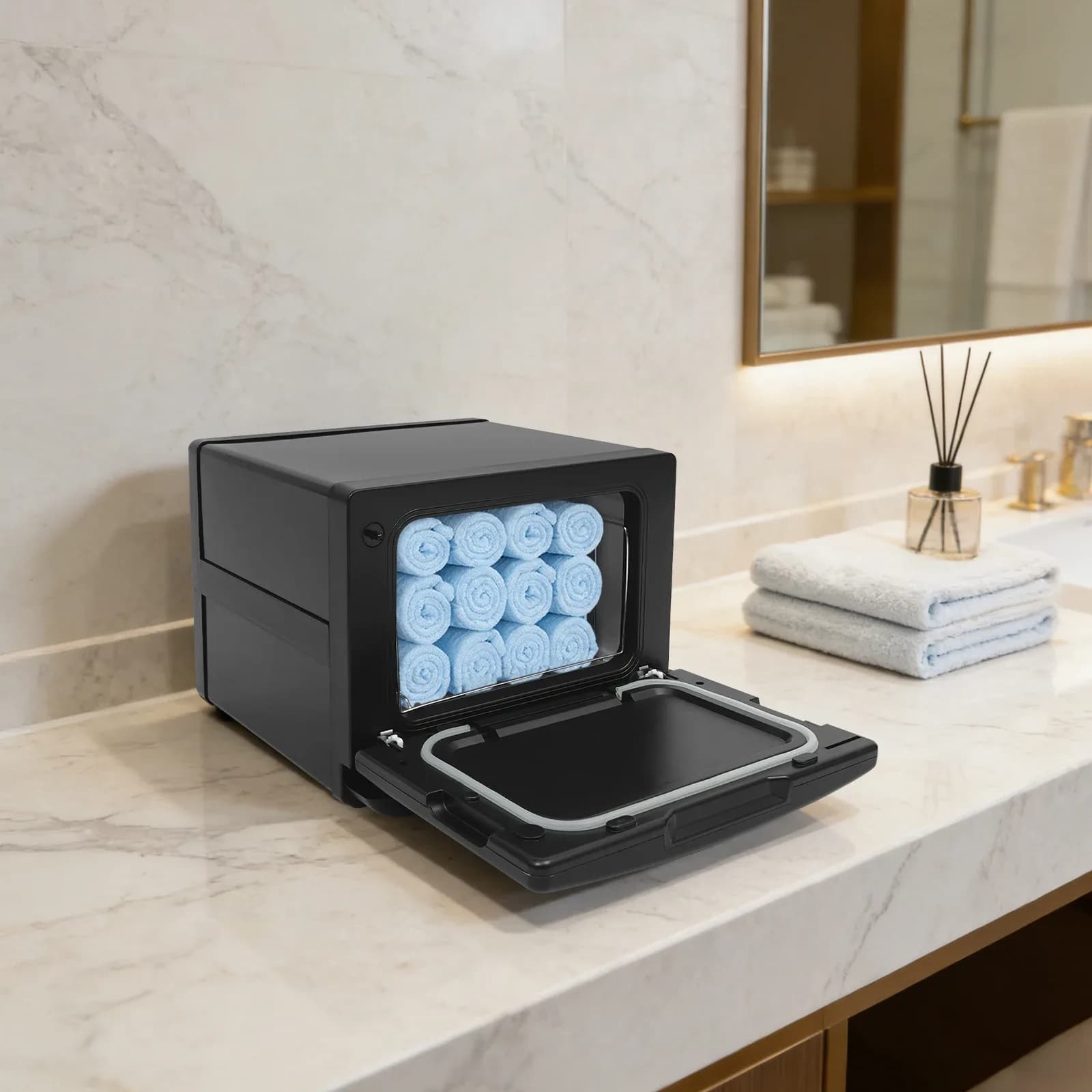 Armoire chauffe-serviettes 130W, machine de désinfection à haute température de 8L pour table, chauffe-serviettes pour salon de beauté et spa avec poignée encastrée pour la maison, les salons de beauté et les spas