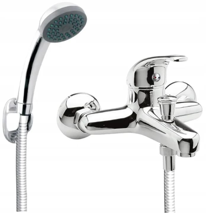 Mitigeur baignoire-douche mural chromé avec douchette, flexible et kit de montage