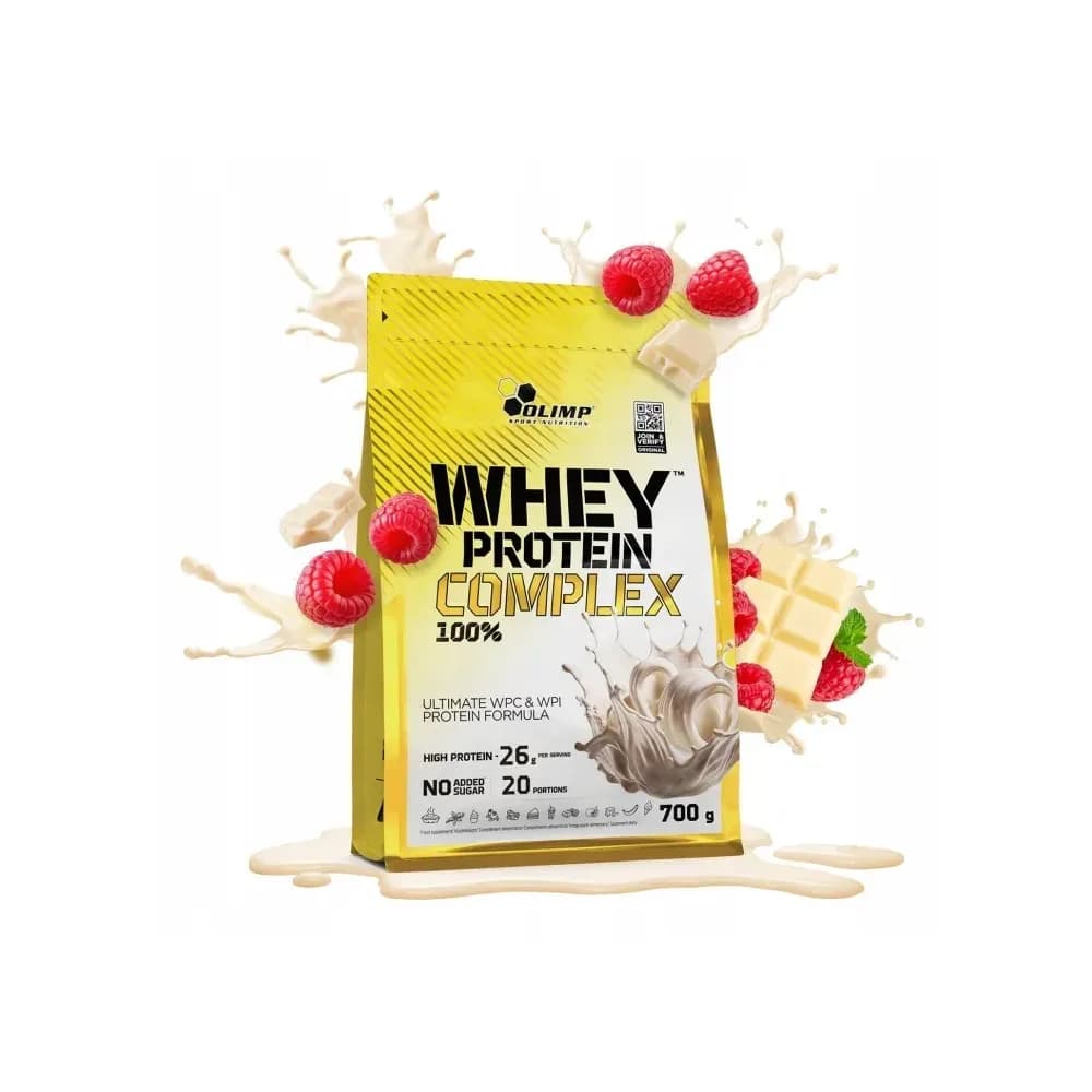 Olimp Mélange de protéines animales 700 g, saveur chocolat blanc-framboise
