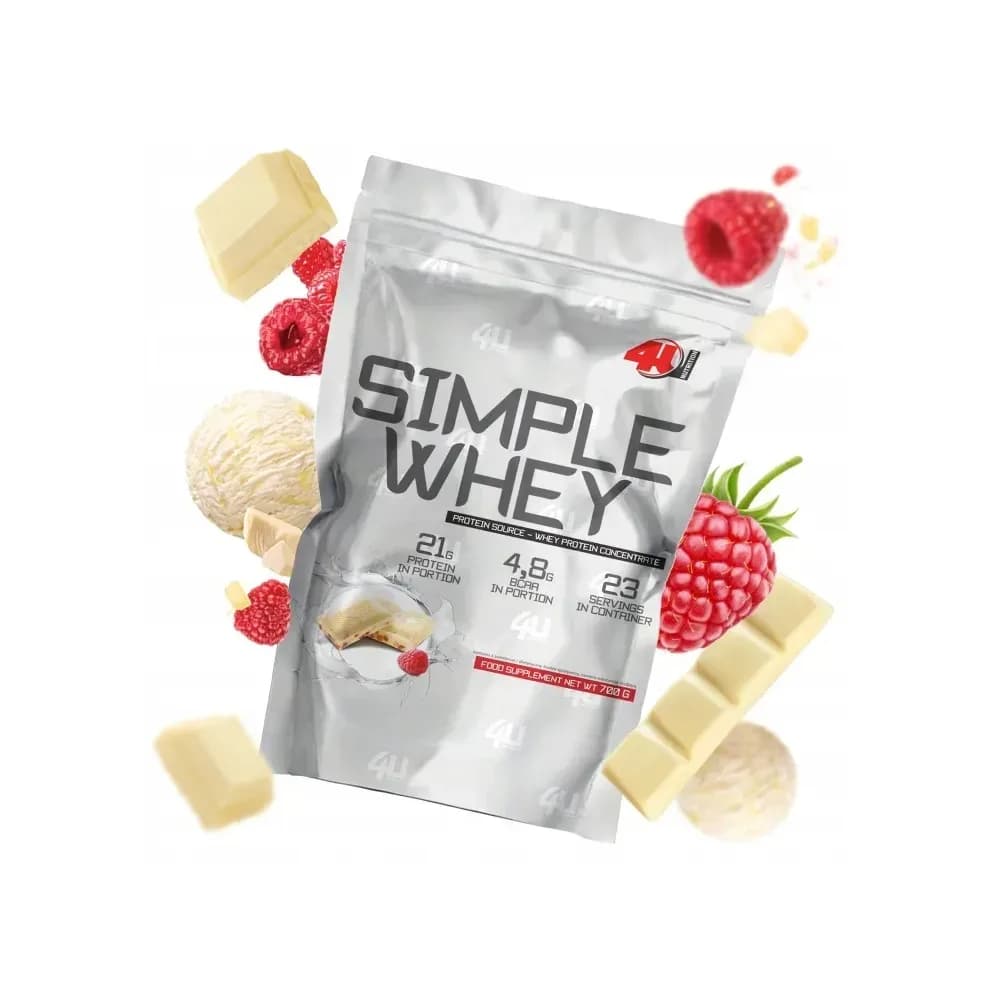 4U Nutrition Protéine de lactosérum (WPC) 700 g, saveur chocolat blanc-framboise