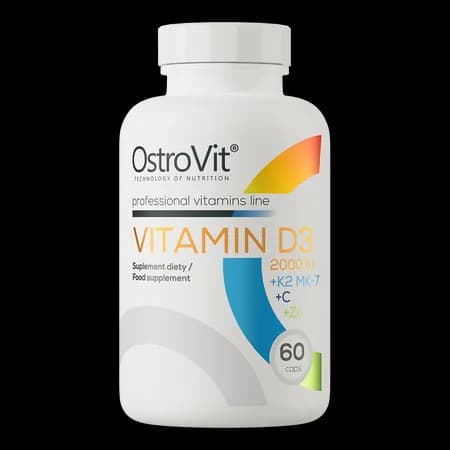 OstroVit Vitamine D3 2000 IU + K2 MK-7 + C + Zn 60 gélules
