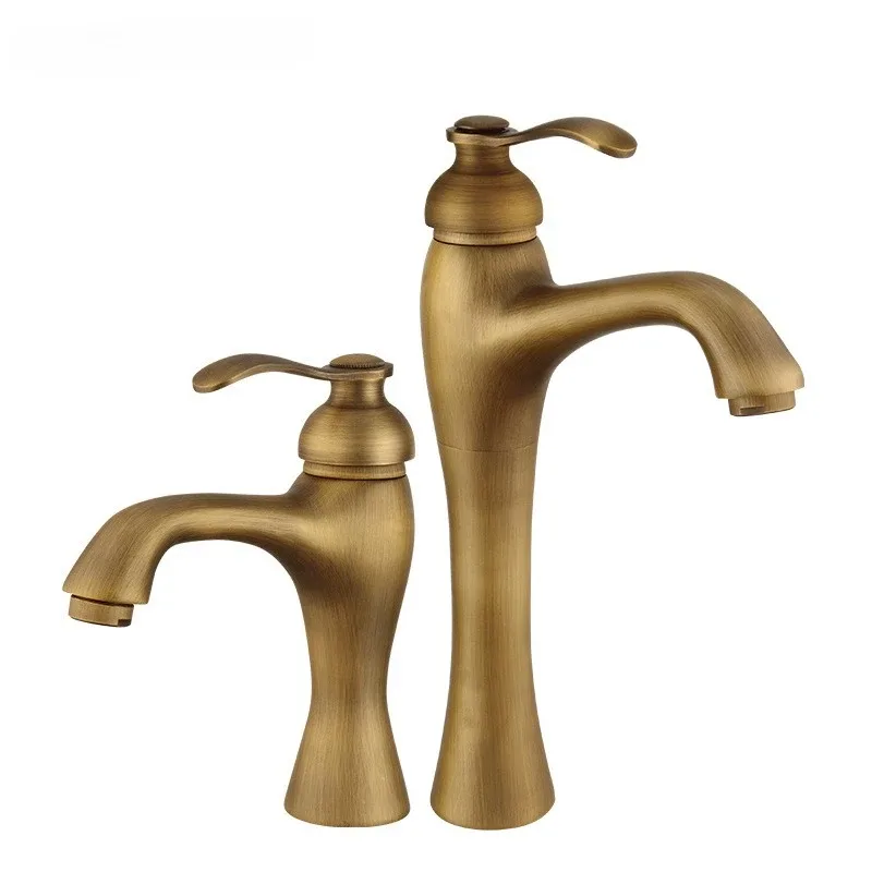 Robinet vintage en laiton pour lavabo de salle de bain, monotrou, pour évier de comptoir, eau chaude et froide
