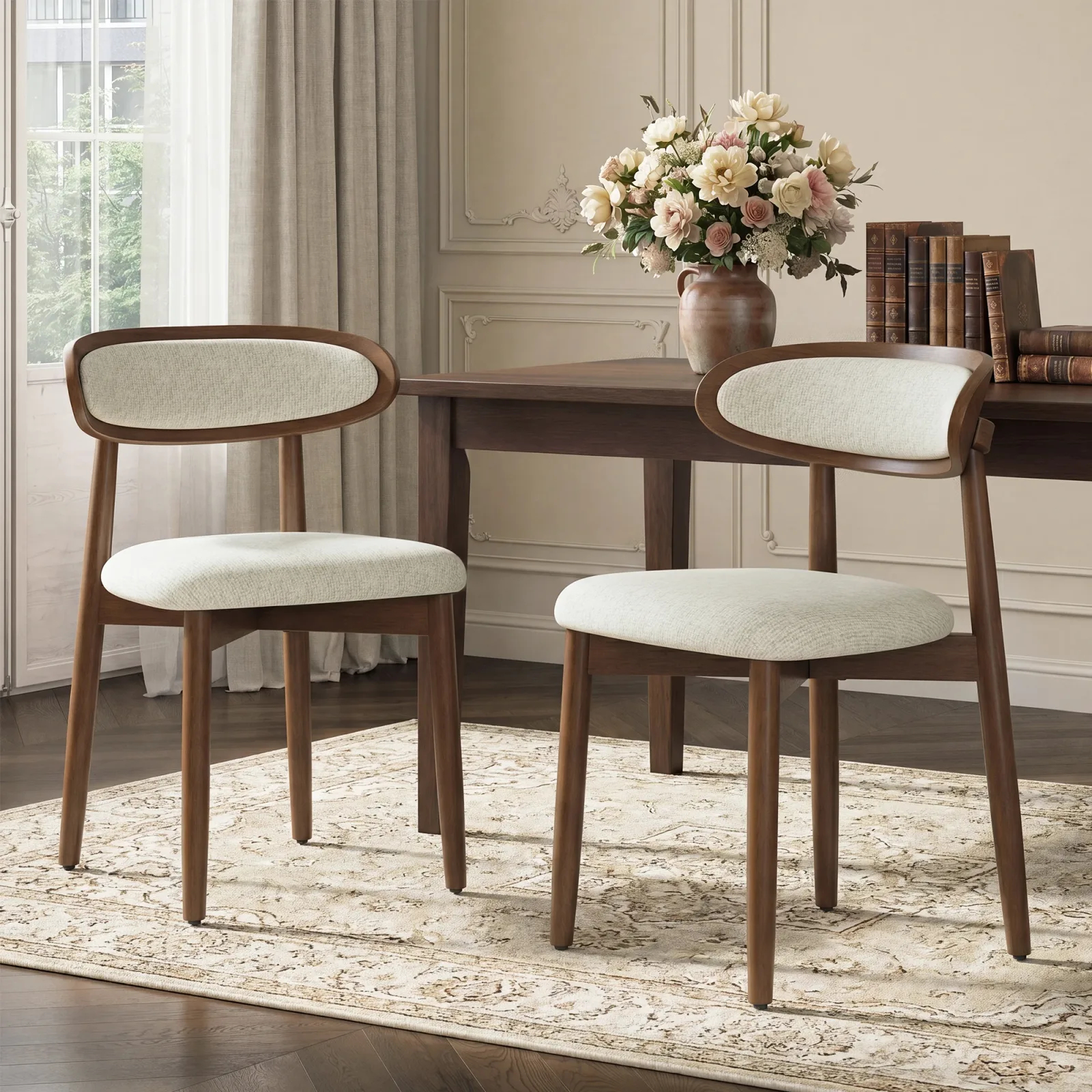 Ensemble de 2 chaises de salle à manger en bois massif, chaises scandinaves avec dossier ergonomique et assise rembourrée, confortables avec soutien lombaire, pour salle à manger