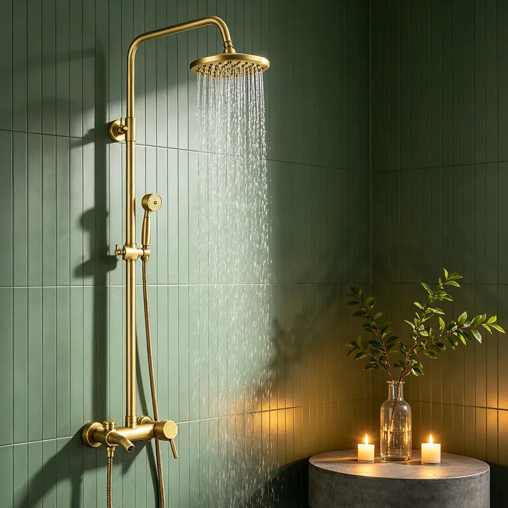 Ensemble de robinets de douche en laiton antique, kit de douche mural rétro, mitigeur 3 voies, douchette à main, kit de baignoire