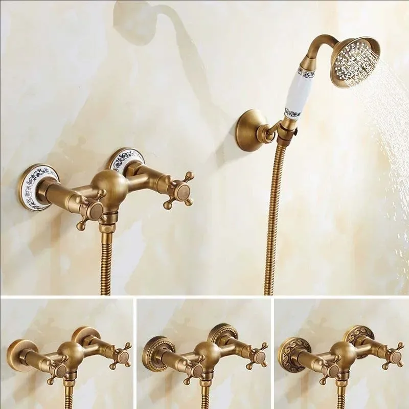 Robinet de douche de salle de bains, froid et chaud avec pomme de douche à main, plaque Antique en laiton, robinet de baignoire, robinets mélangeurs, robinet de Bidet de toilette