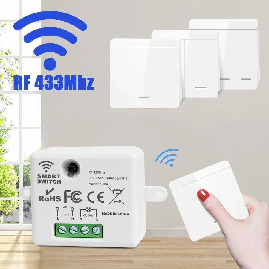 Interrupteur intelligent sans fil 433MHz, 1/2/3 boutons, panneau mural 86 avec télécommande, récepteur de relais 10A 110V 220V pour lampe LED