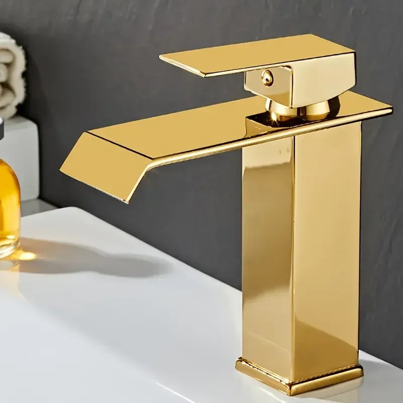 Robinet de lavabo de salle de bains cascade de Style Glam de luxe-acier inoxydable 304, robinet mitigeur d'eau froide et chaude avec finition chromée,