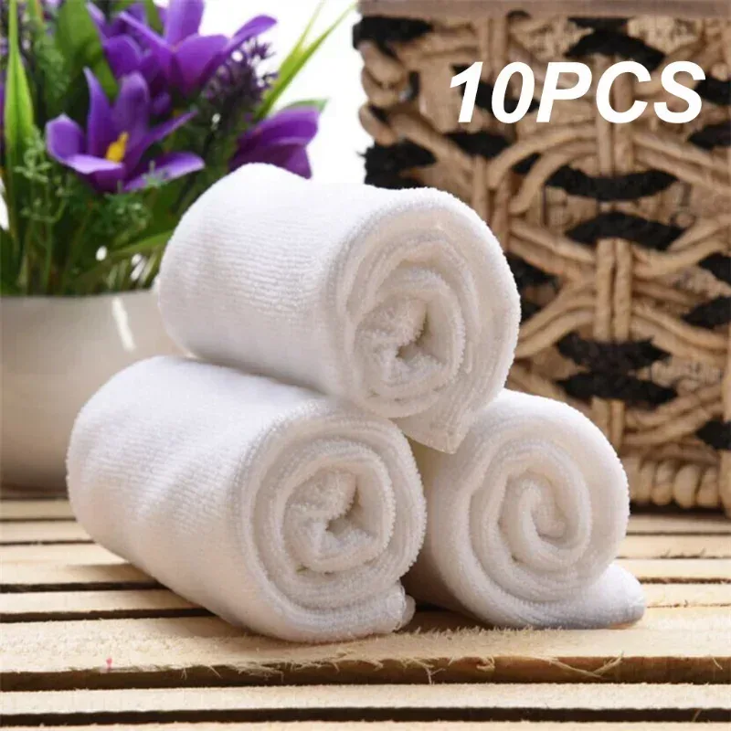 Serviette de visage en tissu microfibre doux blanc, 10 pièces, serviette de bain d'hôtel, chiffons de lavage, serviettes pour les mains, serviette de nettoyage multifonctionnelle Portable