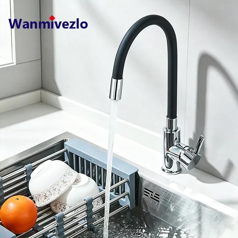 Tuyau d'eau flexible pour robinet de cuisine 360° ° Robinet mélangeur d'eau chaude et froide à poignée unique rotative pour montage sur plan