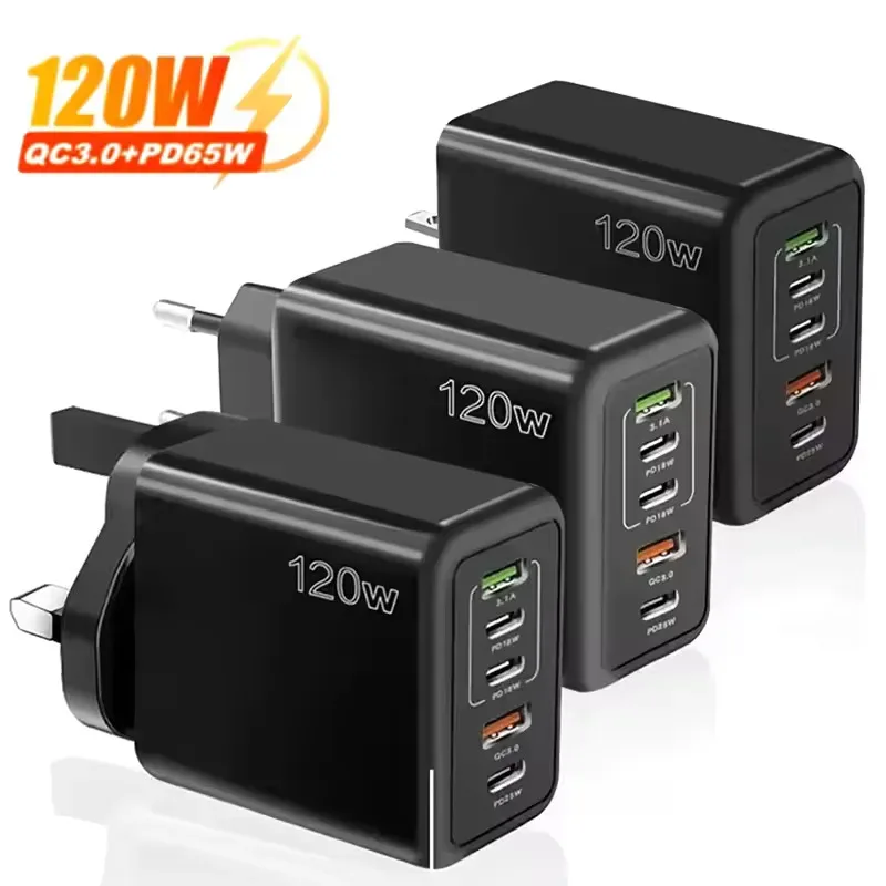 Chargeur mural USB C multi-ports 120W PD Type C, prise ue/US/UK pour iPhone Samsung Xiaomi Huawei, adaptateur de téléphone portable
