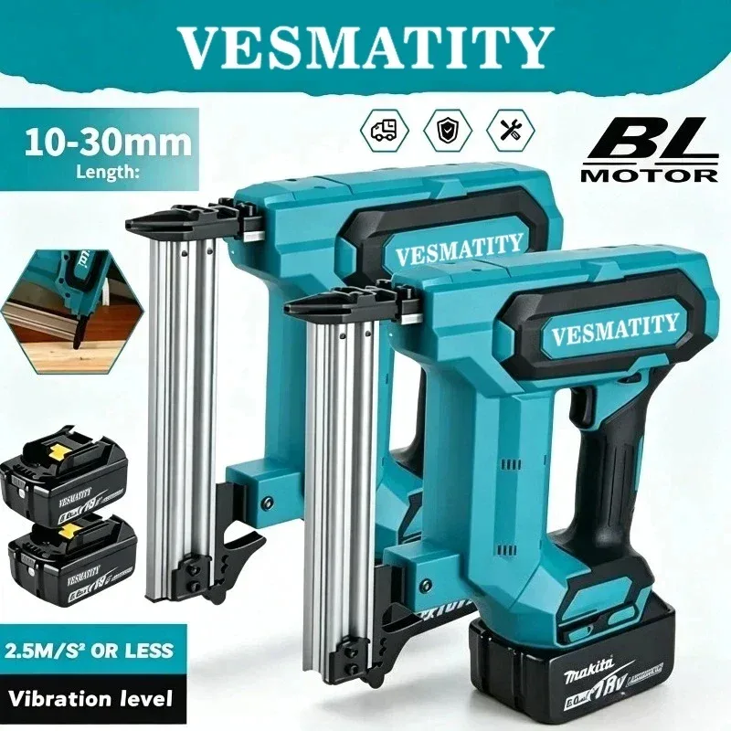 Cloueuse à clous droits, cloueuse à percussion électrique sans fil, outils de construction pour le travail du bois, compatible avec les batteries Makita 18V et 20V.