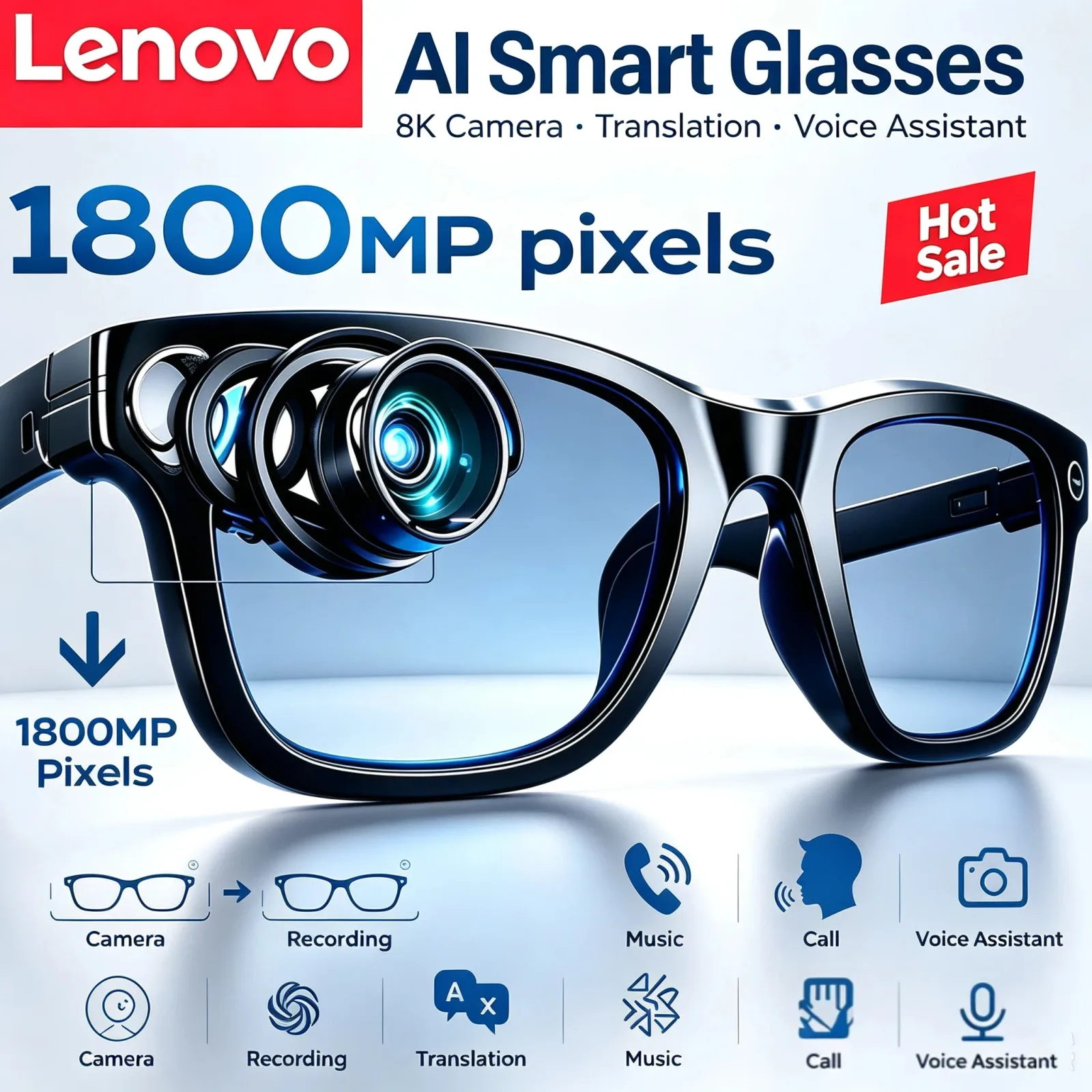 Lunettes Intelligentes IA Lenovo : Traduction, Musique, Conversation Bluetooth, Enregistrement – Nouvelles Lunettes de Soleil Intelligentes 2026 pour Hommes et Femmes