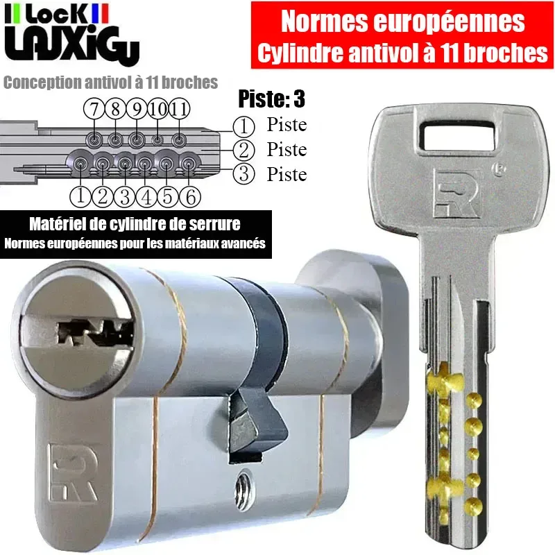 Cylindre de serrure standard européen de haute qualité, serrure de porte d'entrée, serrure de porte extérieure, cylindre de porte antivol à 11 broches