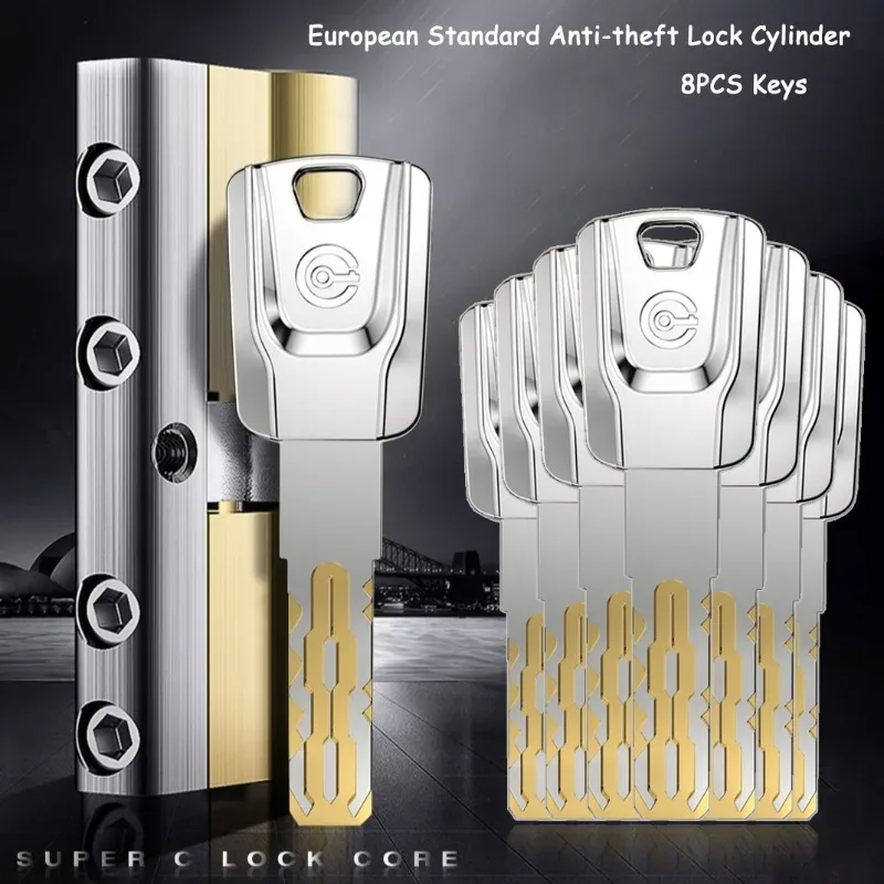 Noyau de serrure de porte antivol, niveau Super C, universel, pour la maison, tout en cuivre, cylindre de porte en fer, clé à 8 pistes, 8 clés Cilindros