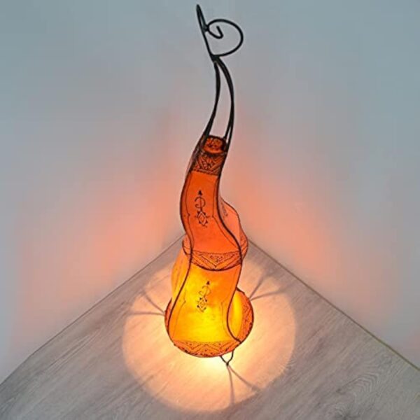 Aida 320328 Lampadaire oriental Orange 100 cm Grand lampadaire marocain avec structure en métal et abat-jour en cuir Lampe au henné Lampe en cuir Style baroque antique Décoration moderne